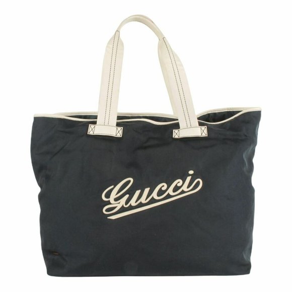 Gucci Navy Nylon Large Logo Tote Bag - Picture 1 of 8